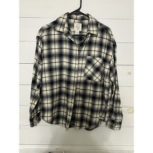 Billabong Flannel Shirt Women's Medium Black White Plaid Button Up Long Sleeve